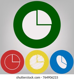 Business graph sign. Vector. 4 white styles of icon at 4 colored circles on light gray background.