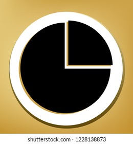Business graph sign. Vector. Black icon with light brown shadow in white circle with shaped ring at golden background.