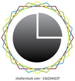 Business graph sign. Vector. Black icon with patch of light inside colorful hexagonal frames at white background.