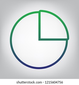 Business graph sign. Vector. Green to blue gradient contour icon at grayish background with light in center.