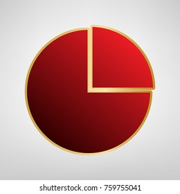 Business graph sign. Vector. Red icon on gold sticker at light gray background.
