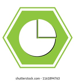 Business graph sign. Vector. White icon with black shadow at yellow green honeycomb on white background.
