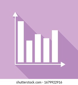 Business graph sign. White Icon with long shadow at purple background. Illustration.