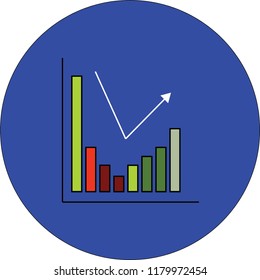 Business graph Simple vector button on blue background