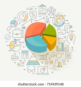 Business Graph Statistics, Data Analysis, Financial Report, Market Stats Concept Illustration, Line Flat Design