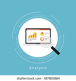 Business graph statistics flat vector illustration design. Business data analysis, global seo analytics, financial research report, market stats, infographic elements. Design for web banners and apps