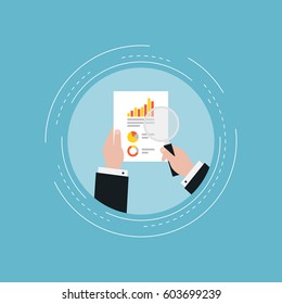 Business graph statistics flat vector illustration design. Business data analysis, global seo analytics, financial research report, market stats, infographic elements. Design for web banners and apps