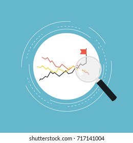 Business graph statistics flat vector illustration design. Business data analysis, global seo analytics, financial research report, market stats, infographic elements. Design for web banners and apps