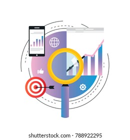 Business Graph Statistics Gradient Color Vector Illustration Design. Business Data Analysis, Seo Analytics, Financial Report, Market Stats, Infographic Elements. Design For Web Banners And Apps