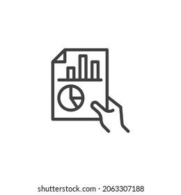 Statistik-Symbol für Wirtschaftsdiagramme lineares Stilzeichen für mobiles Konzept und Webdesign. Hand mit Bericht Graphen Vektorsymbol. Symbol, Logo-Abbildung. Vektorgrafik