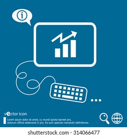 Business graph symbol and flat design elements. Line icons for application development,  creative process, social media, print.
