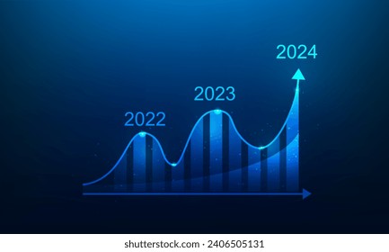 el gráfico de negocios de comercio de 2024 aumento de la inversión en fondo azul. tecnología digital de crecimiento de flecha de gráfico. diseño fantástico de ilustración vectorial.