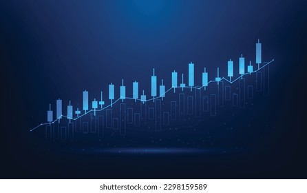 Börsenwachstum in Handelsbildern auf blauem Hintergrund. die Technologie zur Steigerung der Investitionen aufzeigen. Vektorgrafik fantastisches Wireframe-Design. 