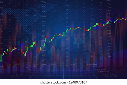 Business graph with trending of price. Stock market data display concept. Stock Market Prices. Candle stick stock market tracking graph. Economical stock market graph.