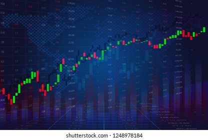 Business graph with trending. Stock market data display concept. Stock Market Prices. Candle stick stock market tracking graph. Economical stock market graph.