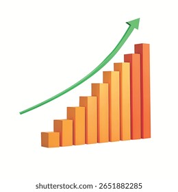 A business graph with an upward trending arrow, illustrating growth and progress. This visual represents positive development in finance, marketing, or statistics, isolated on transparent background.