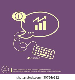 Business graph web icon and keyboard design elements. Line icons for application development, web page coding and programming, creative process.