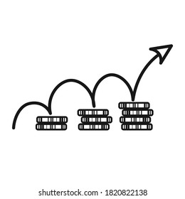 Business graphic arrow going up icon. An arrow going up on stack of coins.