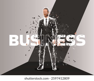 Business graphic design, low poly business man standing. Banner, business people