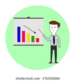 Business Graphic Down Presentation By A Man With Sad Face Illustration Vector