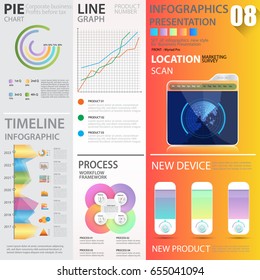 Business graphics data element templates sets, chart , graph , timeline , infographics ,  gradient colors style