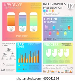 Business graphics data element templates sets, chart , graph , timeline , infographics ,  gradient colors style