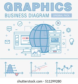 Business graphics of modern office industry. Thin line diagram concept. Statistic creative and infographics finance elements. Slim vector stroke pictogram for web design.