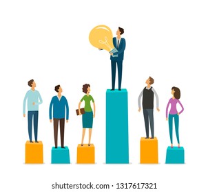 Business graphics, business people stand on column graphs. Idea, motivation, competition concept. Vector illustration