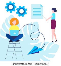 Business graphics, search for ideas, ambiguity, promotion of ideas. Vector creative illustration in modern style.