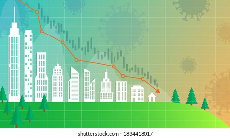 Business graphs affected by corona virus. city scape with vector business graph concept.