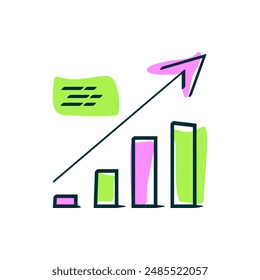 Business graphs and charts icons. illustration a bar graph with an upward-pointing arrow. Ideal for business presentations, reports, and infographics.