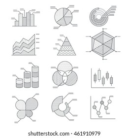 Business graphs diagrams icons set. vector illustration.