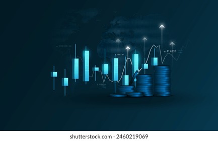 Gráficos de negocio, gráficos de inversión financiera, fondos de concepto de acciones, mercados digitales o análisis económico, beneficios y estrategias