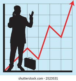 Business graphs showing progress and success, with business people silhouettes