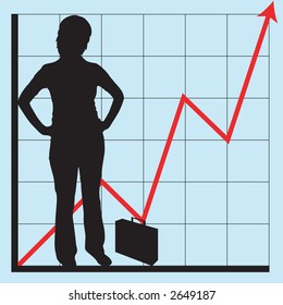 Business graphs showing progress and sucess, with business people silhouettes