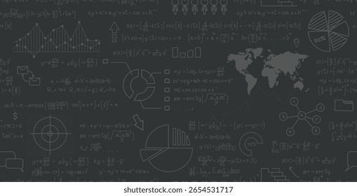 Business graphs and statistics with seamless calculations on black background.