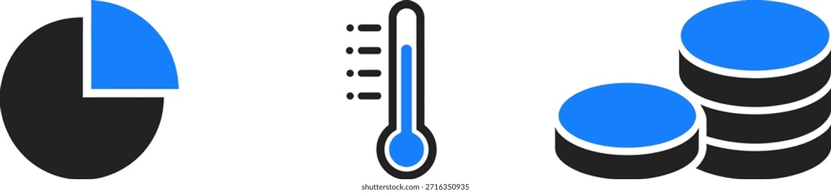Gráficos de negocios e icono de termómetro en diseño plano