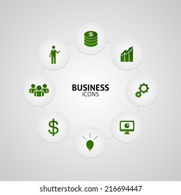Business green icons in button vector
