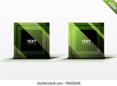 Business green square design elements. Striped dark square icons. Professional clean luxury style