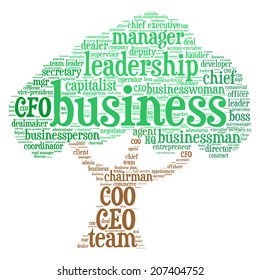 Business green tree word cloud tag concept in vector illustration