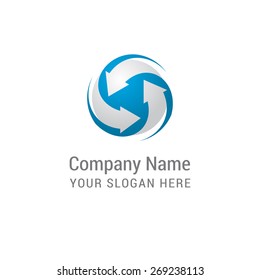 business group of companies circle arrow gray and blue abstract logo. Creative vector logo with circle and swashes.