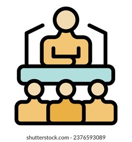 Business group icon outline vector. Jump skill. Goal determination color flat