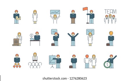 Business group icon. Team working together managers peoples associations coordinate business process management vector thin symbols