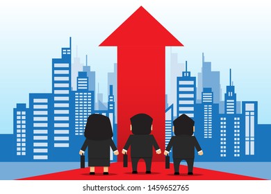 business group stand back before red arrow way concept direction of successful and growth professional teamwork for progress .flat design vector illustration