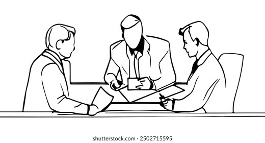 Business Group Trendy Line Art Drawing. Business People in Office Minimalistic Black Lines Drawing on White Background. Continuous One Line Abstract Drawing. Peoples Modern Design. Vector EPS 10