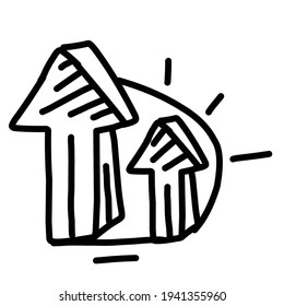 Business grow hand drawn icon design, outline black, doodle icon, vector icon.