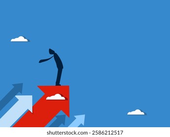 Business growing, Businessman standing on growth arrow.