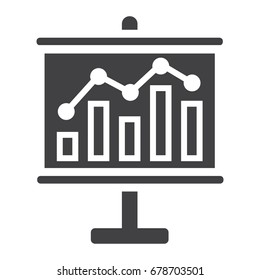 Business growing chart on board solid icon, business and presentation, vector graphics, a glyph pattern on a white background, eps 10.