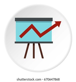 Business growing chart presentation icon in flat circle isolated vector illustration for web
