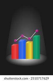 Business growing chart vector illustration in black background. Suitable for financial data infographic content